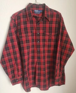 Polo Ralph Lauren Woodsman Arbeitshemd rot schwarz Buffalo kariert Knopfleiste Herren L - Bild 1 von 12