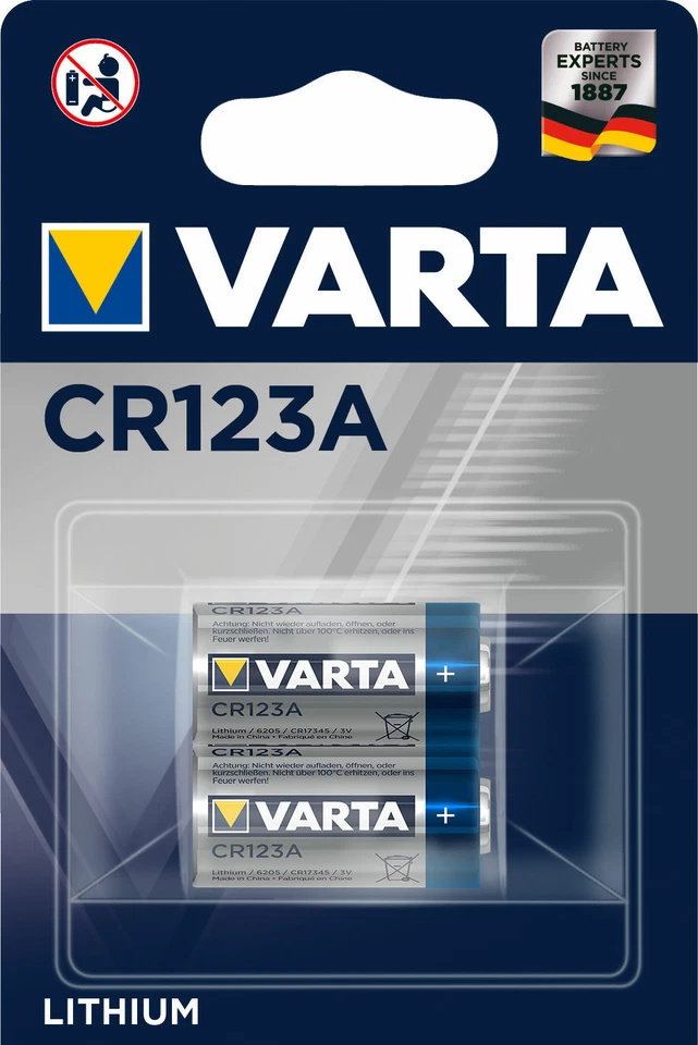 2 x Varta CR123 CR17345 CR123A 6205 Lithium Photo Batterie 3V im Blister - 1x2er