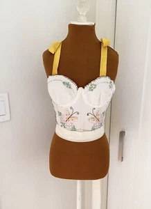 Vtg Handmade Floral Flower Embroidered Emboidery Bustier Top Corset Top - Bild 1 von 2