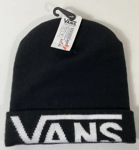 VANS CUFF Beanie Hat Knit Logo Black White Skateboard Unisex One Size MSRP $24 - Picture 1 of 6