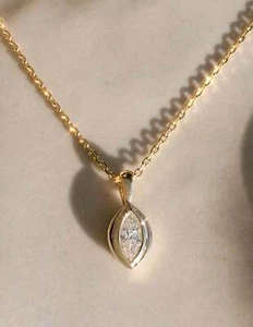 0.23ct Lab-grown Marquise diamond Necklace 14kYellow Gold Daily Wear Necklace - Picture 1 of 9