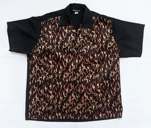 Vintage Johnny Suede Shirt Mens black 2XL Y2K flames Button Up short sleeve - Picture 1 of 3