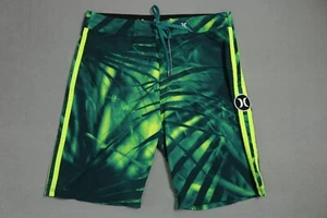 Hurley Phantom Board Shorts Mens 34 Green Beach Surf Back Pocket Tree Leeves - Picture 1 of 8