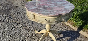 French Provincial Rose & white Marble top Parlor Table with drawers - Picture 1 of 15