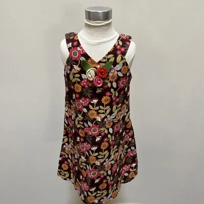 Meninas coloridas Lola Et Moi. Vestido padrão floral 3-4 anos rosetas no decote - Imagem 1 de 4