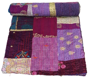 Indian Handwoven Patchwork Vintage Cotton Kantha Quilt ,Bedspread ,Throw Blanket - Picture 1 of 88