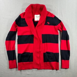 Abercrombie Cardigan Sweater Womens Medium Red Stripe Knit Cashmere Wool - Picture 1 of 9