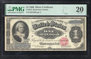 FR. 215 1886 $1 “MARTHA” SILVER CERTIFICATE CURRENCY NOTE PMG VERY FINE-20 - Picture 1 of 2