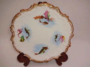 Antique Vintage AK Limoges A Klingenberg 9" Plate Fish Jellyfish Gold Rim France - Picture 1 of 6