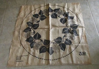 Vtg Printed RUG PATTERN Burlap Uncut Unused 35" Round Leaves Flowers Hooking NOS - Image 1 of 3