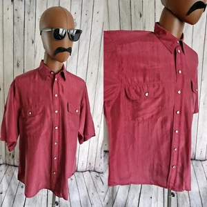 Henry Morell Vintage SILK SHIRT -Large- Maroon Floaty 80s 90s Boho Festival CT11 - Picture 1 of 11