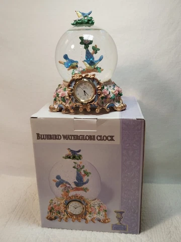NOS VTG Bluebird Waterglobe Clock New In Box Multi Color Shimmer May NEED BATTER Cover