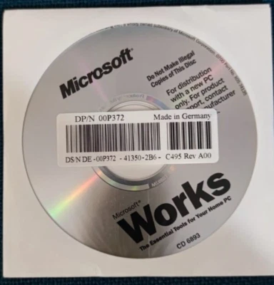 Microsoft Works 6 in inglese con COA compatibile per Windows XP Vista 7 8 10 11 - Immagine 1 di 2