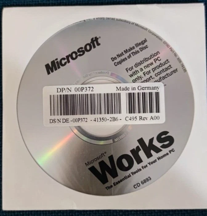 Microsoft Works 6 in inglese con COA compatibile per Windows XP Vista 7 8 10 11 - Immagine 1 di 2