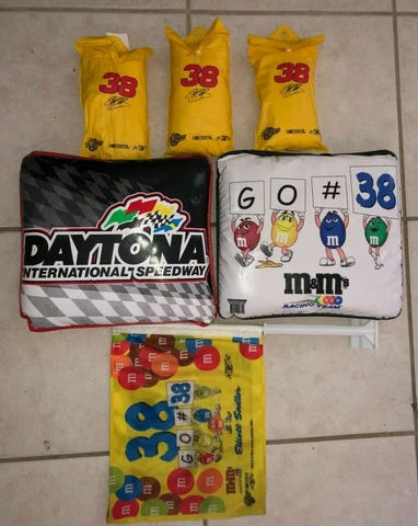 M&Ms race kit 3 Ponchos, 2 Seat Cushions and a car flag Elliott Sadler NASCAR Cover