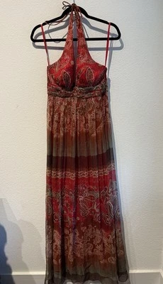 Sue Wong Dress Silk Summer Maxi Long Evening Gown Red Brown Size 6 Halter (Flaw) - Image 1 of 4