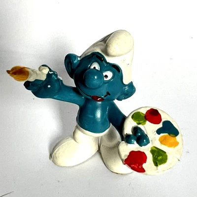 Vintage 1978 Schleich Painter Smurf Figure Peyo Artist with Paintbrush Palette - Image 1 of 3
