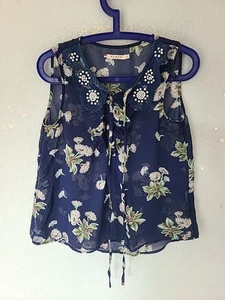 AZAKA PARIS SLEEVELESS SEMI SHEER LIGHTWEIGHT PEARL JEWELLED SIZE 8 BLOUSE TOP - Picture 1 of 7
