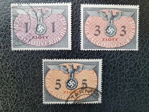 Poland Gen. Government #NO13-15 Used, 1940 Hi Values, Scott Catalog Value $22.50 - Picture 1 of 2