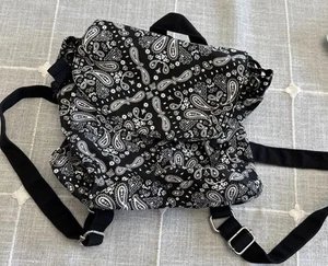 Pink Victoria's Secret Mini Backpack Black White Paisley Cotton Purse Handbag - Picture 1 of 3