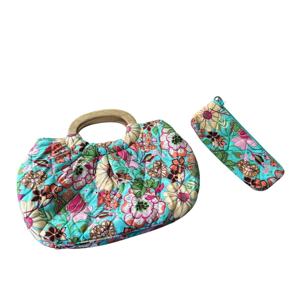 Vera Bradley 2 Piece Set 100% Silk Tropical Print Bermuda Style Bag and Pouch - Image 1 of 4