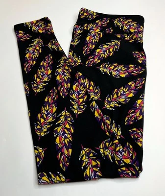 NOVA Leggings LuLaRoe TC PRETA ROXA ROSA QUENTE Colorida Tribal PENA Pluma Pássaro - Imagem 1 de 4