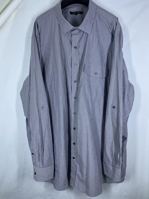 Synrgy Shirt Mens 3XLT Tall Gray White Striped Button Up Long Sleeve Club Pocket - Image 1 of 4