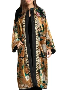 Johnny Was NEU MIT ETIKETT $ 845 VINTAGE LOTUS SAMT KIMONO MANTEL lang Staubtuch Gr. L/XL - Bild 1 von 10