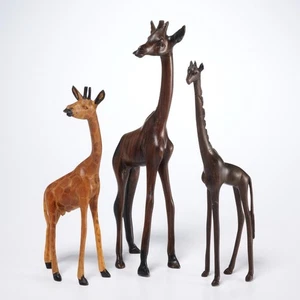 African Folk Art Small Carved Wooden Giraffe Figurine 3pc Lot 6.5 - 8.25"h - Picture 1 of 6