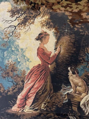 VINTAGE FRENCH Victorian Needlepoint Art Tapestry Unfinished DMC B953 27X20" - Image 1 of 4