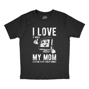Youth Funny T Shirts I Love It When My Mom Lets Me Play Video Games Sarcastic - Picture 1 of 7