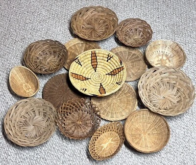 Vintage Lot of 15 Wicker/Grass Woven Baskets Boho Farmhouse Wall Decor - Image 1 of 4
