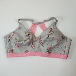 Cacique Unlined Full Coverage No Wire Pink Gray Flower 48DD racerback