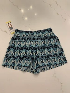 Wildfox Women’s Small XL Blue Printed Lightweight Pocketed Pull On Shorts NWT - Picture 1 of 12