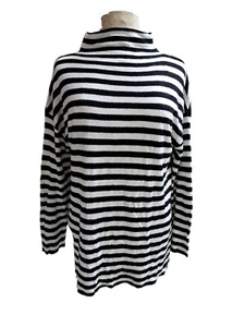 REISS Sweater Womens M White Black Striped Long Sleeve Knit Top Lyocell Modal - Picture 1 of 7