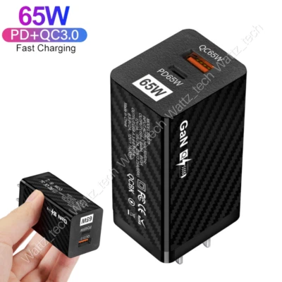 65W GaN USB-C Type C Fast Wall Charger PD+QC3.0 Power Adapter Charging Plug US - Image 1 of 4