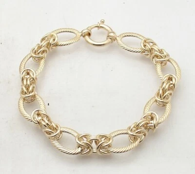 Brazalete Technibond de eslabones bizantinos ovalados retorcidos enchapados en oro amarillo de 14K en plata Foto 1 de 4