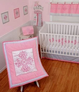Sumersault PRINCESS pink 4 Pc Crib Bed Set, comforter 2 CRIB SHEETS dust ruffle - Picture 1 of 4