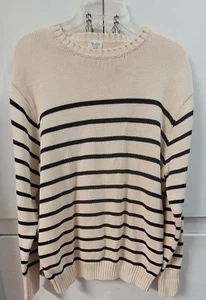 John Galt Size Large 100% Cotton Ivory With Black Stripes Knit Sweater - Picture 1 of 5