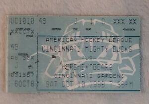 Cincinnati Mighty Ducks vs Hershey Bears Hockey Ticket Stub Oct 10 1998 Gardens
