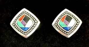 Pendientes con incrustaciones de piedras preciosas múltiples de Carolyn Pollack ~ Turquesa-MOP-Lapis-Onyx++ - Imagen 1 de 12