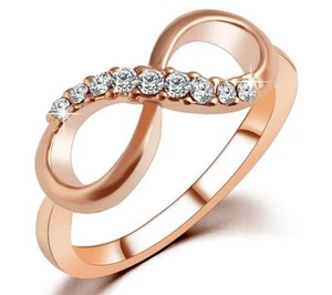 18KGP Rose Gold Cubic Zirconia Infinity Promise Wedding Ring and Band - Picture 1 of 4