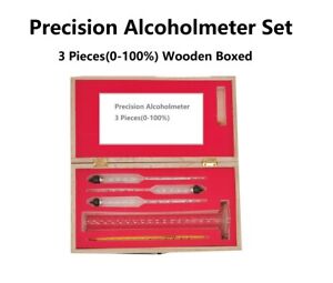 3 Piece Precision Alcoholmeter Test set(0-100%) with Glass Tri Jar & Thermometer