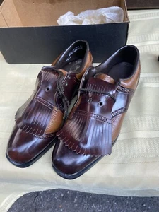 Wintage NOS Sand Trap Mens Golf Shoes Sz 8.5 Fringe Spiked Brown Tan#K - Picture 1 of 11
