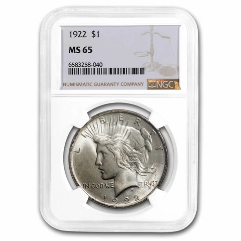 1922 Peace Dollar MS-65 NGC Cover