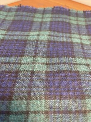 Blue Green Tartan Plaid Wool Fabric 1 Yd 16"  x 60 Vintage - Image 1 of 4