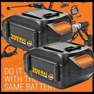 2PACK For Worx 20V PowerShare 6.0 Ah Battery WA3575 WA3520 WA3675 WA3674 20 Volt - Picture 1 of 19