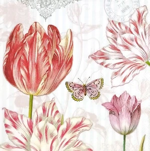 P774# 3 servilletas de papel individuales para collage de tulipán rojo blanco a rayas rojo decoupage - Imagen 1 de 8