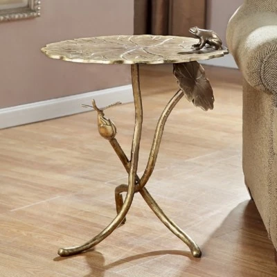 Frog And Dragonfly Accent End Table Lily Pad Flower ~ SPI Home 34737 - Image 1 of 4