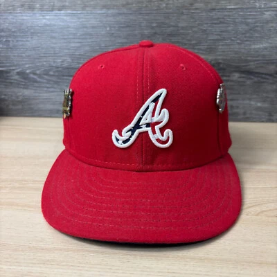 Atlanta Braves Hat Cap Fitted 7 1/8 Red MLB Baseball USA Made - Image 1 of 4